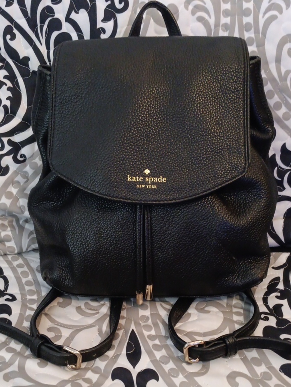 kate spade Black Pebbled Leather Drawstring Backpack